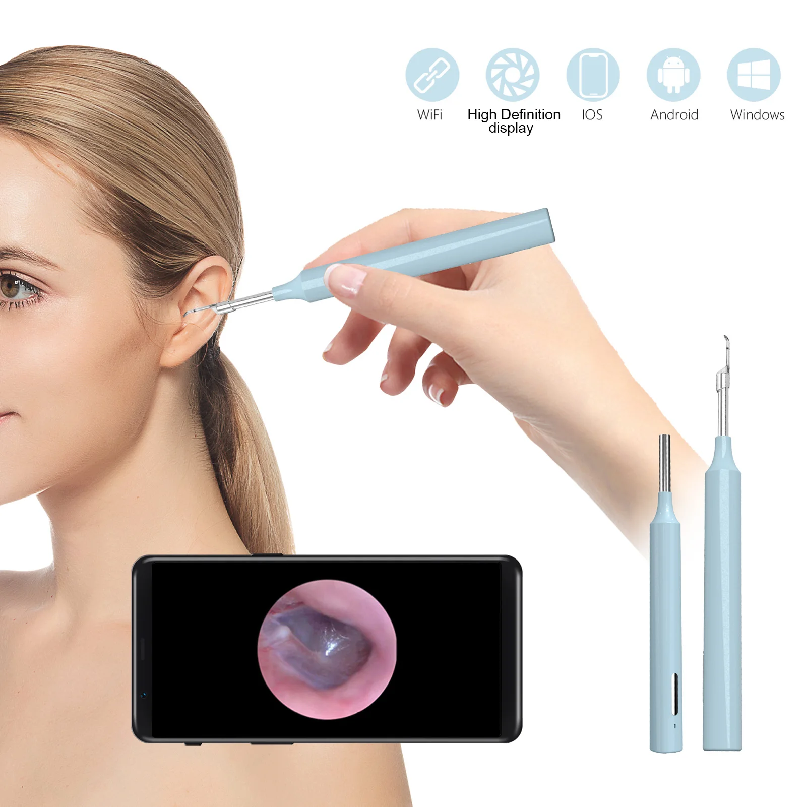 Купить Wirelessly Otoscope WiFi Endoscope Camera 4.3mm Lens Visual Ear Cleaning Earpick with 6 Adjustable LEDs Lights  Красота и здоровье | Уход за ушами (1005003158029497)