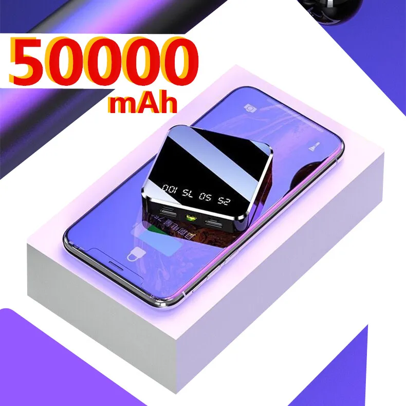 50000mAh Портативный мини банк силы Зеркало экран цифровой Disply повербанк внешний