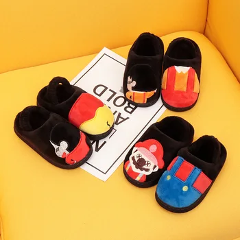 

2019 Children's Cotton Trailer Comfortable Warm Cartoon Cotton Home Baby Slippers Mario Bros Toddler Shoes Non-slip Claws Drag