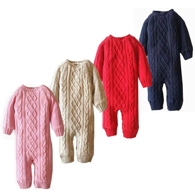 Утепленный теплый вязаный свитер с капюшоном для новорожденных мальчиков и девочек, комбинезон для малышей, Комбинезоны для младенцев, зимняя одежда для детей от 0 до 18 месяцев