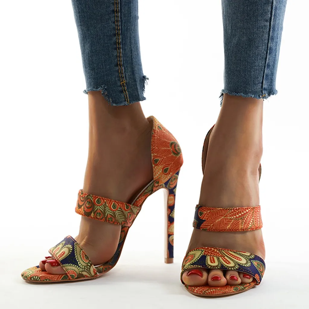 

Stiletto national style Women Platform Sandals boho print peep-toe Shoes Sandalia Feminina slippers sexy party everyday