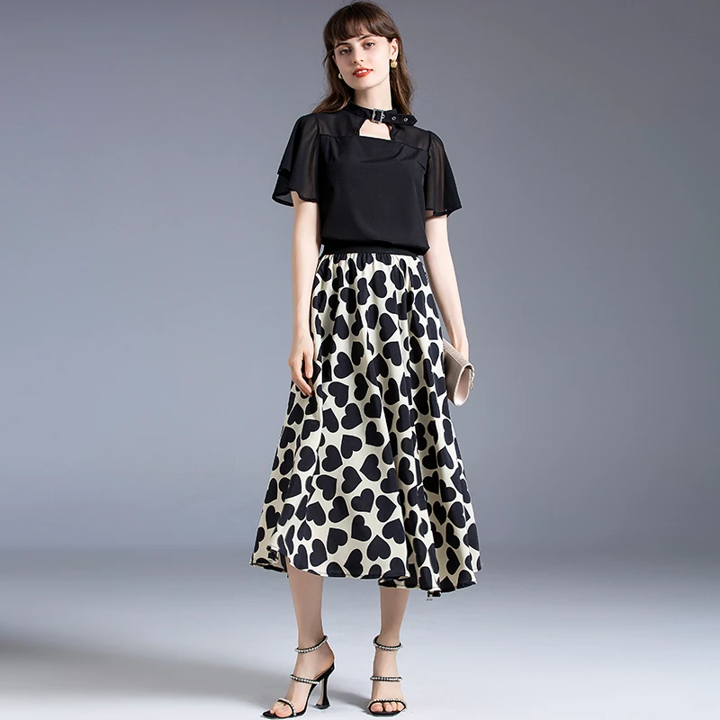 black printed long skirt
