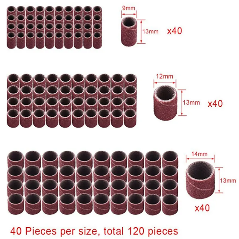 132pcs 1/4 3/8 1/2 Inch Sanding Drum Set With Mandrels Bands For Nail Dremel Accessories | Инструменты