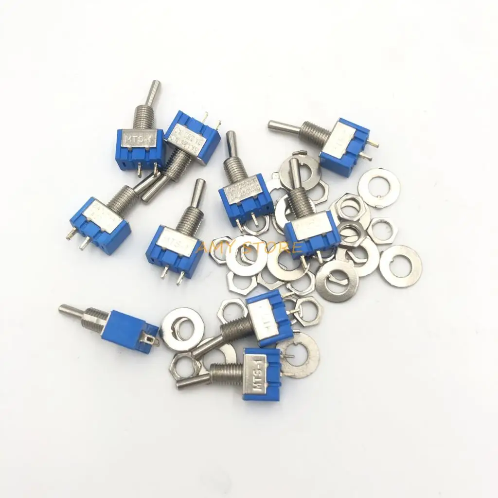 Interruptor de encendido y apagado MTS-101, 2 pines, ac, 2 posiciones, AC125V/6A 250V/3A 6mm, azul, 10 Uds.