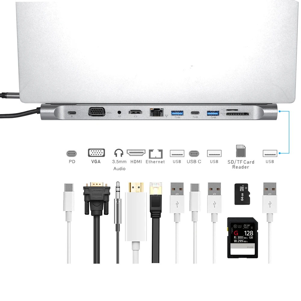  DeepFox 11 en 1 Hub tipo C USB tipo C a HDMI VGA Lan USB 30 puertos SD/TF lector de tarjetas USB-C 