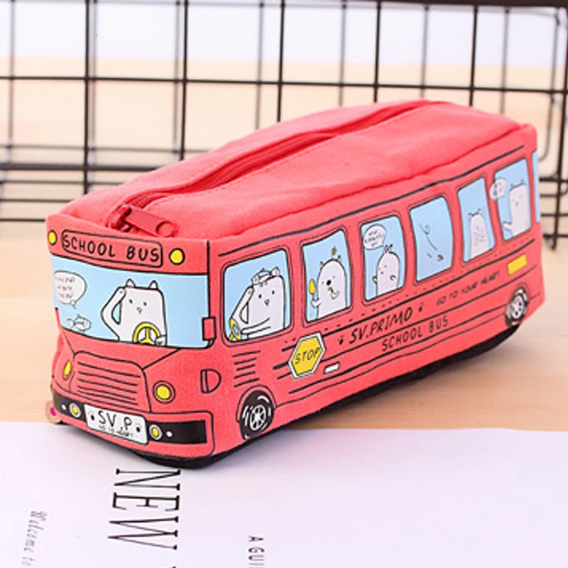 4 цвета оригинальная маленькая сумка-карандаш в виде автобуса с животными чехол для студенческих канцелярских принадлежностей Чехол-карандаш из парусины кавайный чехол для канцелярских принадлежностей - Цвет: red