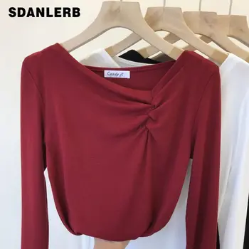 

2020 Spring New Trimmed V Collar Sexy Tshirt Tops Women's Slim Fit Stretch Long-sleeved T-shirt Base Shirt Ladies Tops T Shirt