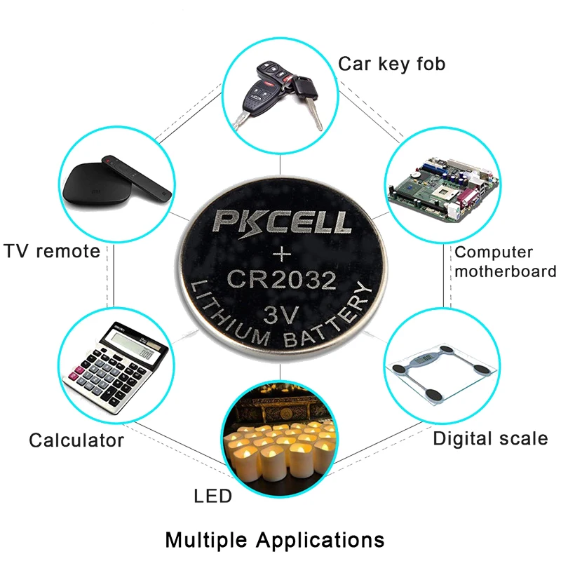 100 шт/20 карт PKCELL 3V Батарея CR2032 литиевая батарея таблеточного типа для Батарея BR2032 DL2032 CR 2032 кнопка плоский круглый аккумулятор Аккумуляторы для часов