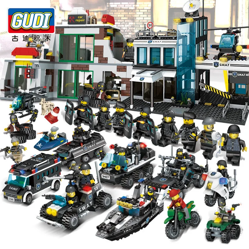 

Explosion-proof Armored Vehicle Team Building Blocks City Armed Police Helicopter Model Bricks Assembled Puzzle DIY Children Toy