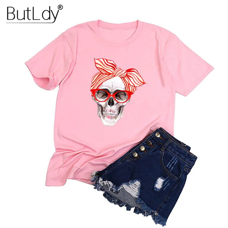 

Skull Scarf Top Female T Shirt Funny Graphic Printing T-shirt Women Tees Summer Casual Short Sleeve Cotton Tshirt Tee Shirt