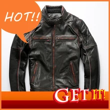 Мужская куртка из натуральной кожи с черепами, Классическая мотоциклетная байкерская куртка с винтажным узором, брендовая мягкая Толстая мужская куртка из воловьей кожи