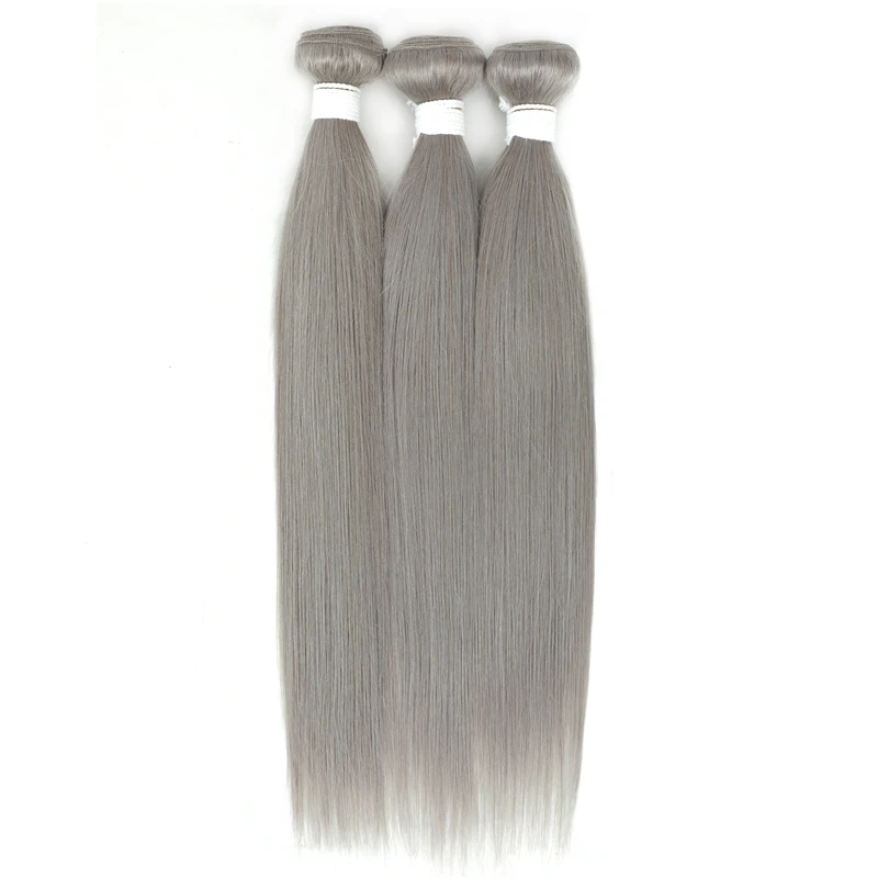 Hair-Weave-Bundles Grey Silver 100%Human-Hair-Extension Straight Brazilian Pre-Colored