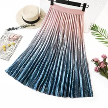 Осенне-зимняя женская бархатная юбка градиентного цвета миди длинные плиссированные женские юбки Повседневная трапециевидная серая розовая школьная юбка для девочек