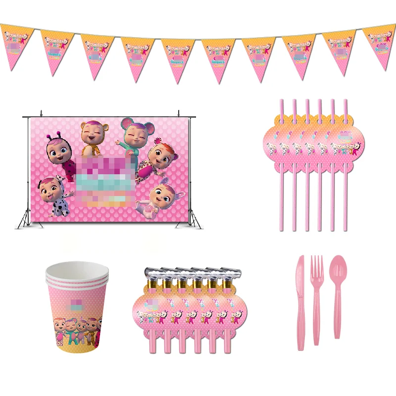 Cry Baby-decoraciones para fiesta de cumpleaños, juguete, recuerdos de tema, suministros, Banner, tazas, pajitas