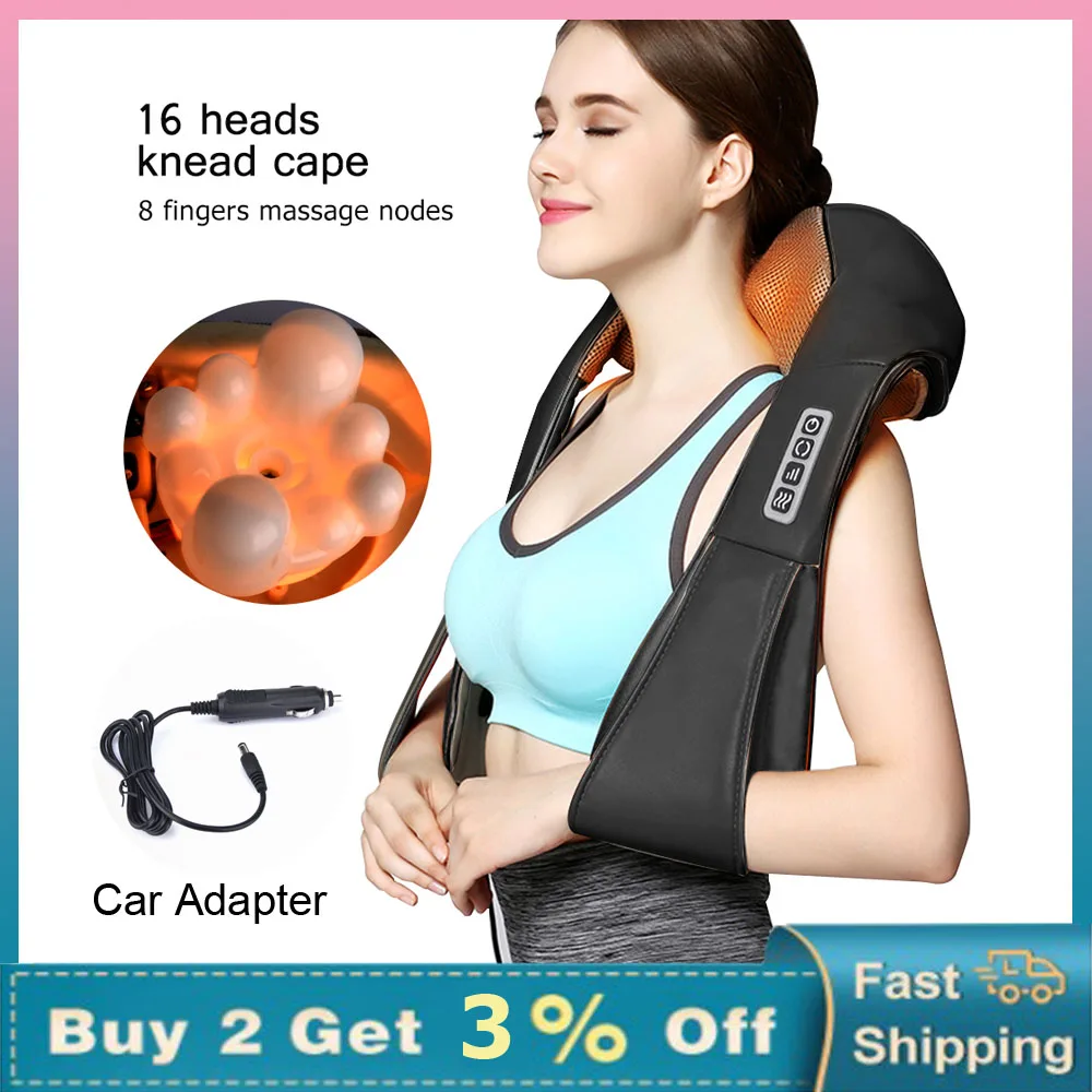 U Shape Electrical Shiatsu Back Neck Shoulder Body Massager Shawl Infrared Heated 4D Kneading Car/Home Massager Pain Relief