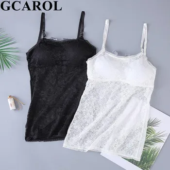 

GCAROL Women Lace Floral Sexy Bras Vest Wire Free Adjustable Straps Sleep Active Brassiere Breast Pad Sexy Suspender Vest