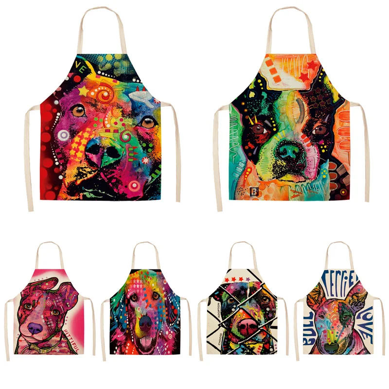 Parent-child Kitchen Apron Colorful Oil Painting Dog Printed Sleeveless Cotton Linen Aprons for Men Women Home Cleaning Tools Parent-child Kitchen Apron Colorful Oil Painting Dog Printed Sleeveless Cotton Linen Aprons for Men Women Home Cleaning Tools