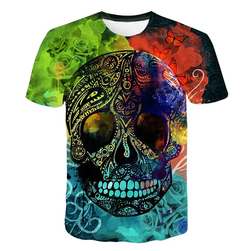 

Summer Multicoloured hot style New Mens Summer Skull Poker Print Men Woman Short Sleeve Casual Breathable 3D Print T Shirt