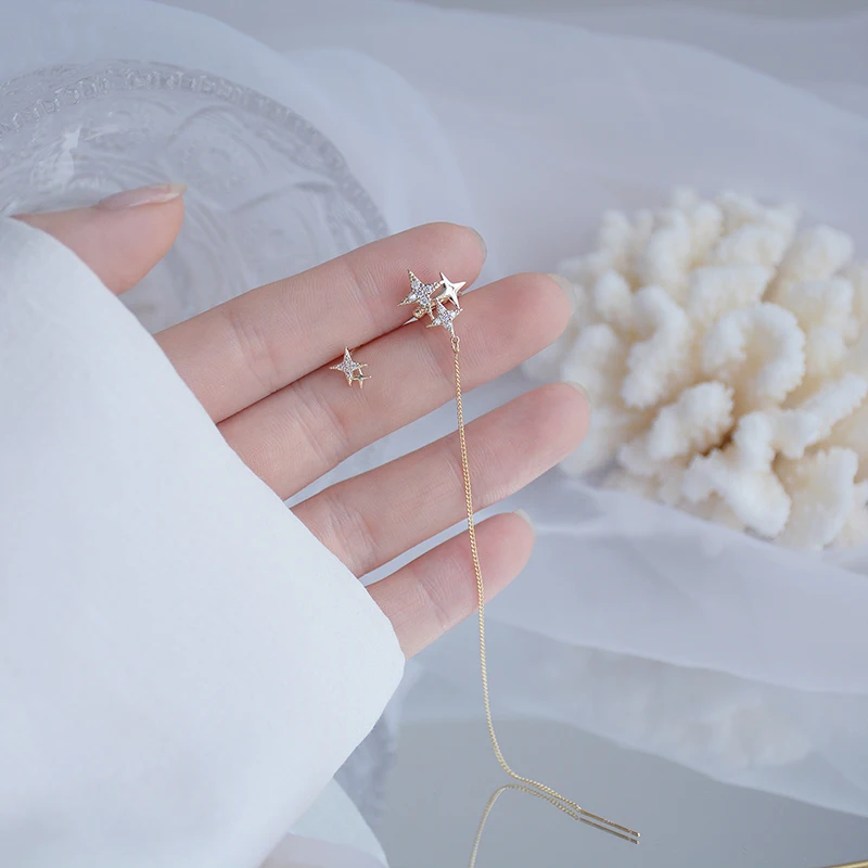 Charm Bling Asymmetry Star Women Earring Temperament Tassel Chain Fashon Stud Earring Wedding Accessories Valentine's Day - Image 5