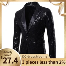 Костюм мужской Шарм Мужская Повседневная одна кнопка подходит блесток сверкающий костюм куртки пальто пиджаки блесток вечерние классические черные
