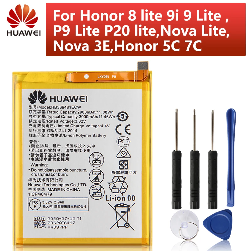 Оригинальная запасная батарея HB366481ECW для Huawei P9 Lite honor 8 lite 5C Ascend G9 P20 y6 II Nova 3e Y6 prime