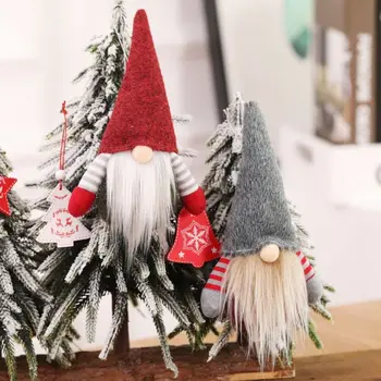 

4pcs/set Christmas Handmade Swedish Gnome Santa Plush Doll Ornaments Hanging Xmas Tree Toy Holiday Party Decor Kids Gift