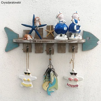 

Porch Wood Wall Hanging Decorative Hook Coat Cap Hanging Key hooks Hanging Fish Bones Iron Anchor Coat Hanging Home Decoration