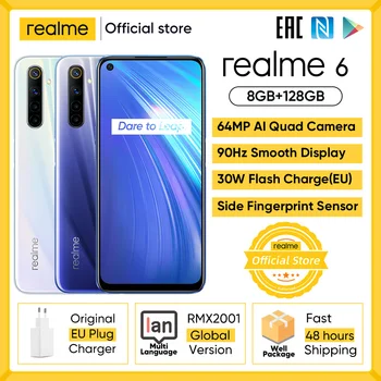 

realme 6 8GB RAM 128GB ROM Global Version Mobile Phone 90Hz Display Helio G90T 30W Flash Charge 64MP Camera 4300mAh Cellphone
