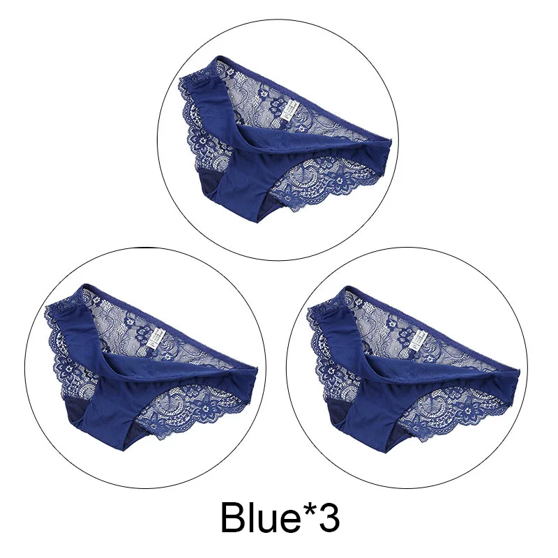Blue-3 3 шт./партия, нижнее белье, женские кружевные трусы сексуальные трусики низкая талия Бесшовные трусики леопард, шелк льда, открытый прозрачный нижнее белье - Цвет: Blue-3