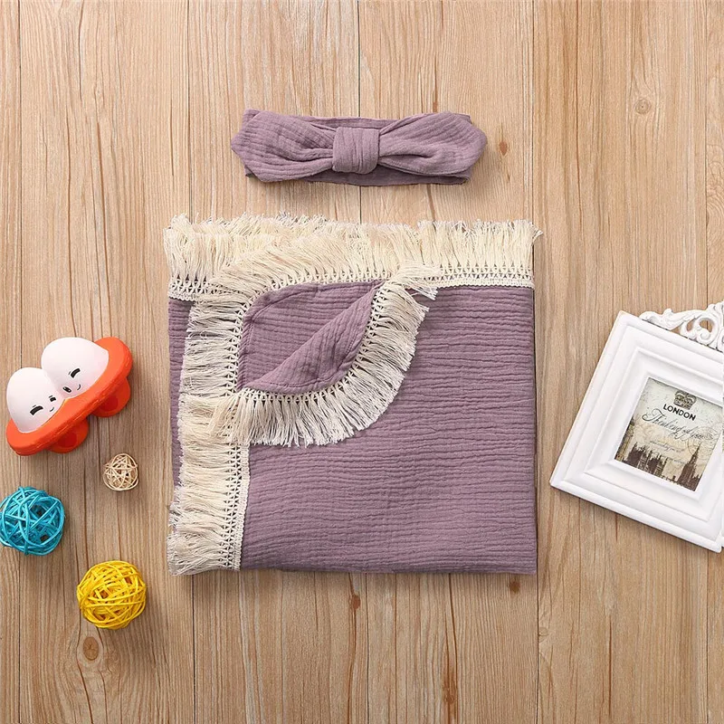 Детское одеяло из муслина для новорожденных, однотонное детское Пеленальное Одеяло с кисточками, одеяло для новорожденных, пеленка, накидка kocyk dla dziecka#4AA7