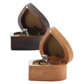 

Heart Shaped Wood Ring Box Portable Jewelry Box Holder Engagement Ring Box