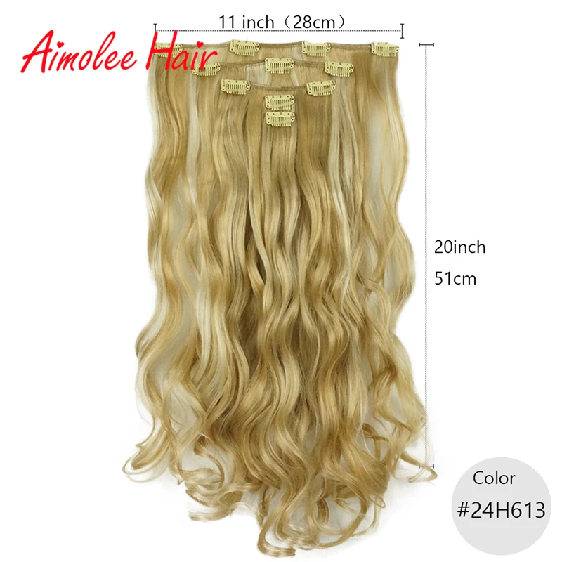 20inch Long Wavy Hair Extension Synthetic 5 pcs/set 11 Clips In Hair Extensions Blonde Red Highlight Heat Resistant Hairpiece