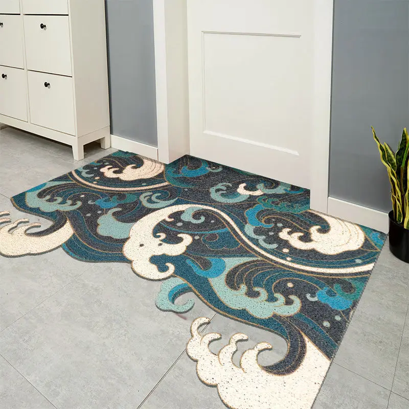 

Japanese-style Printed Pattern Silk Loop Door Mat Carpet Home Entrance Cuttable PVC Floor Door Mats Non-slip Washable Mat Carpet