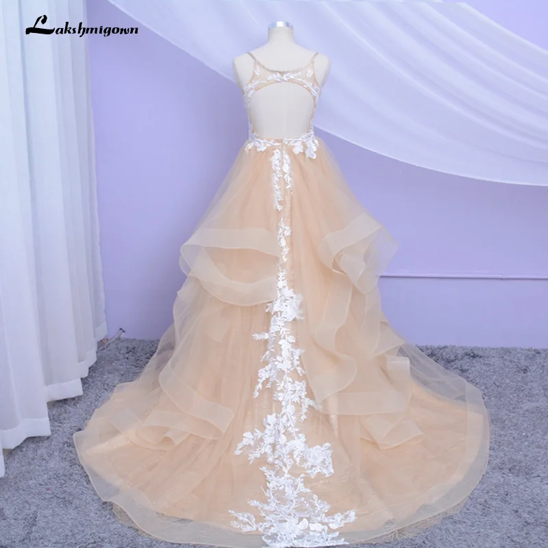 Lakshmigown, свадебные платья цвета шампань,, с открытой спиной, Robe de Mariee, винтажные кружевные цветочные аппликации, свадебные платья, Формальные Длинные