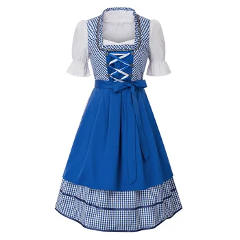 

Summer Dresses Ladies 3pcs Set German Bavarian Oktoberfest Costumes Cotton Dress+Apron Vintage Punk Belt Knee-length Dresses