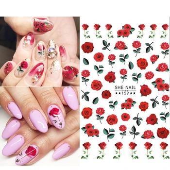 

1Pc 3D Nail Stickers Flower Rose Leaf Butterfly Image Mixes Size Transfer Beautiful Nails Decals Decoration Nail Art Accessories