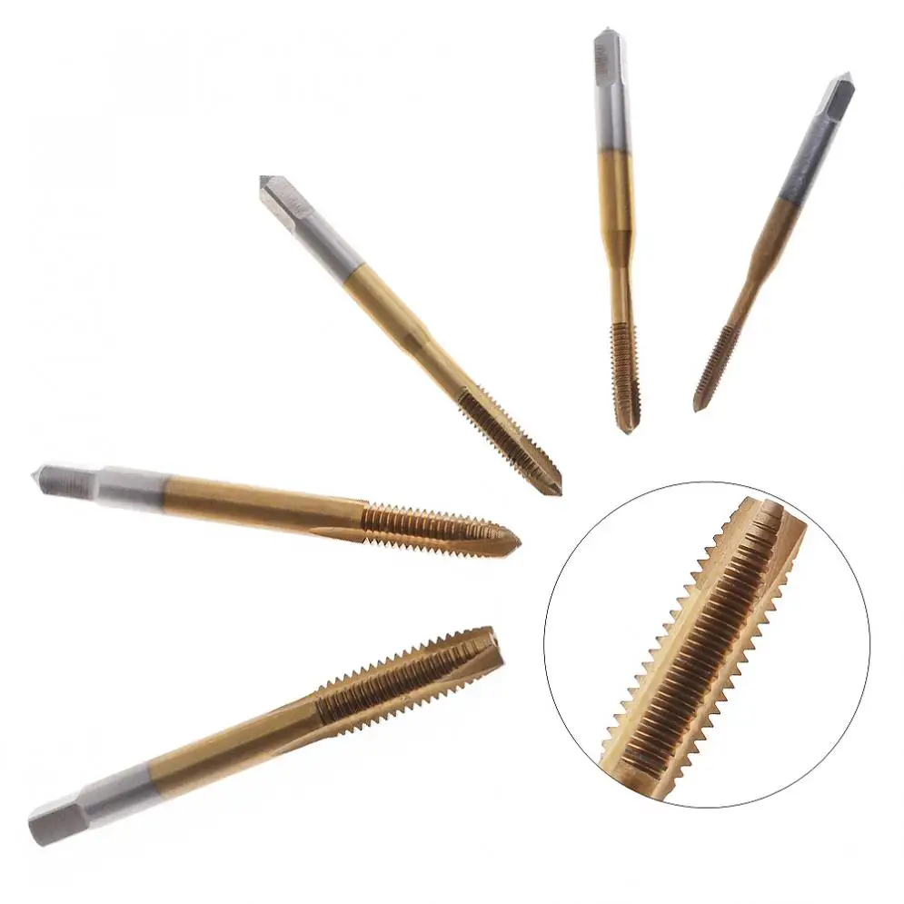 

Tap Die 5pcs Titanium Tap & Die Machine Drill Screw Thread Hand Tools 3 Flute with M3-M8 Diameter and 3 Flute for Machine Use