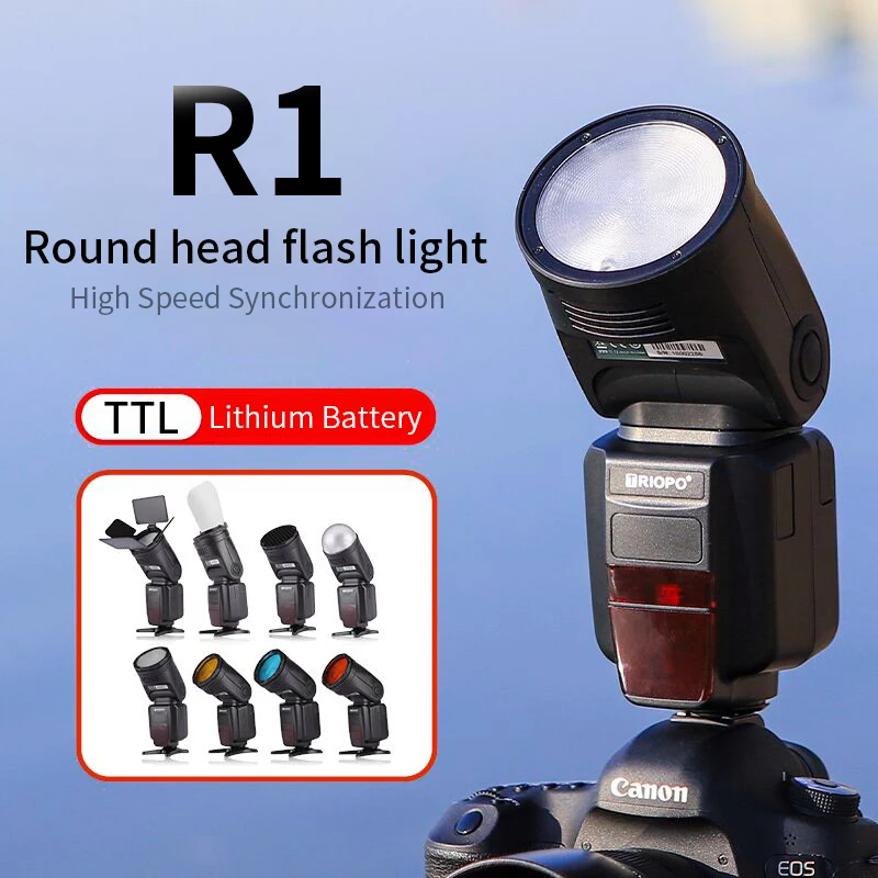 

TRIOPO R1 Round Head on-camera Flash 2.4G X Wireless TTL HSS 76Ws Speedlight Flash with Li-Battery for Canon Nikon(ONLY FLASH)