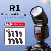 TRIOPO R1 Round Head on-camera Flash 2.4G X Wireless TTL HSS 76Ws Speedlight Flash with Li-Battery for Canon Nikon