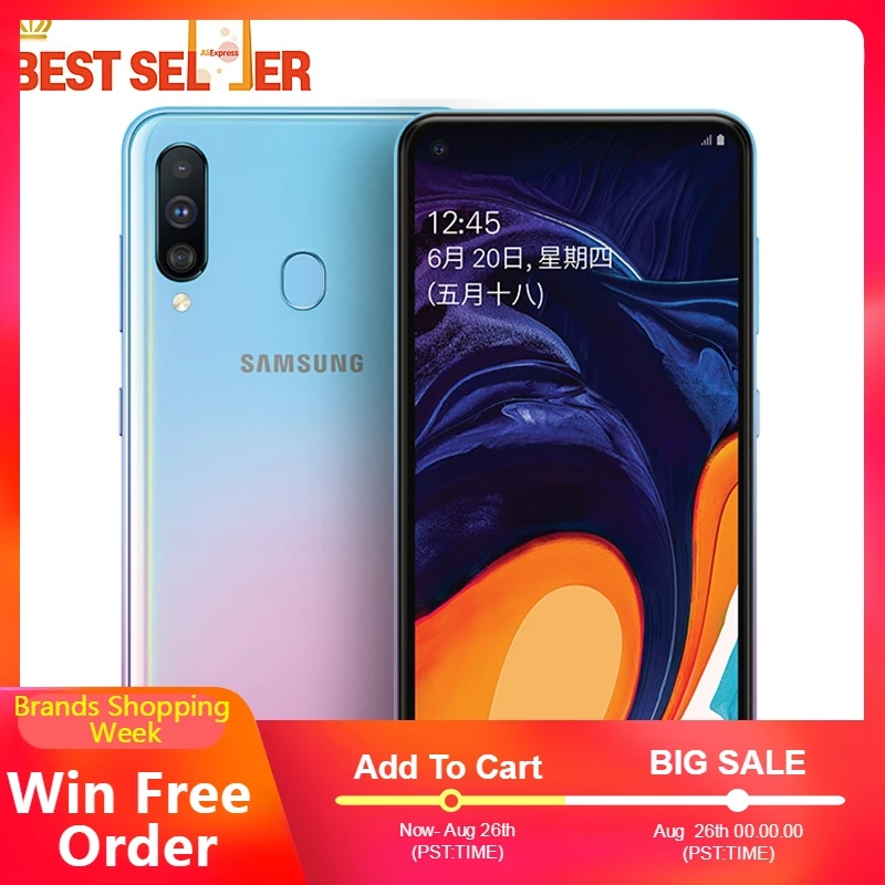 Samsung Galaxy A60 6G ram 64G rom Android 9 0 смартфон 6 3 дюймов FHD + Восьмиядерный тройной камеры 3500mAh