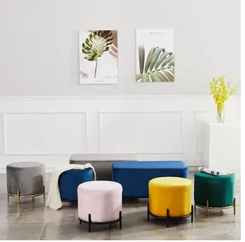 

Nordic luxury wrought iron round shoes stool household net red living room fabric sofa stool long stool fashion short stool
