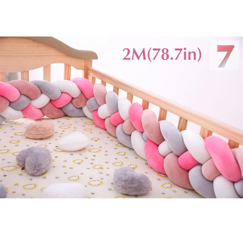 Baby Shining 4 Strands Newborn Crib Bumper 2M/3M Infant Bed Protector Room Decor 17CM(6.7in) Height Pure Weaving Plush Knot - Цвет: 7 2m