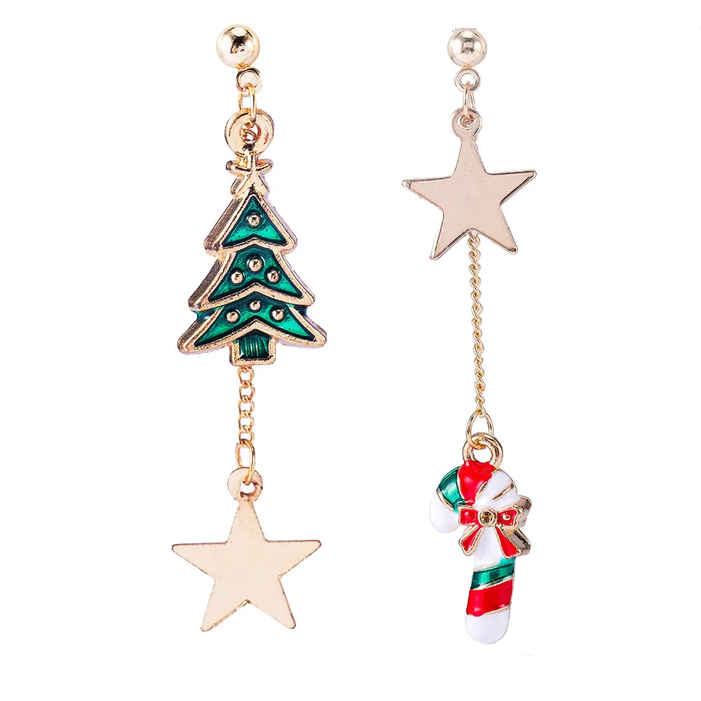Стильные серьги-гвоздики сплав звено цепи красный зеленый Рождественская елка