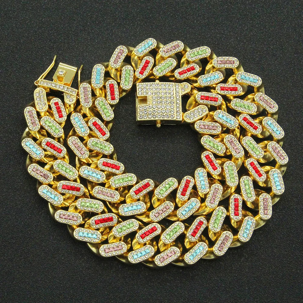 Мужская цепочка в стиле хип-хоп кубинская цепь 21 мм со сверкающими бриллиантами