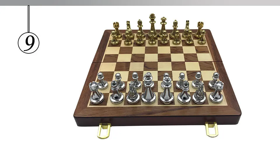 Easytoday Metal Glossy Golden And Silver Chess Pieces Solid Wooden Folding Chess Board High Grade Professional Chess Games Set (9)