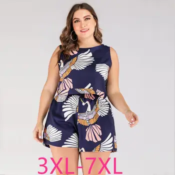 

2020 summer plus size beach wear suits for women large loose casual sleeveless t-shirt and shorts sets blue 3XL 4XL 5XL 6XL 7XL
