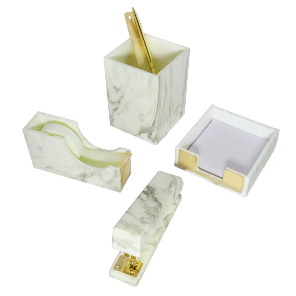 Office School Desk Decor Accessories Marble White Office Supplies Set Gold  Marble Stapler And Tape Dispenser Set - AliExpress