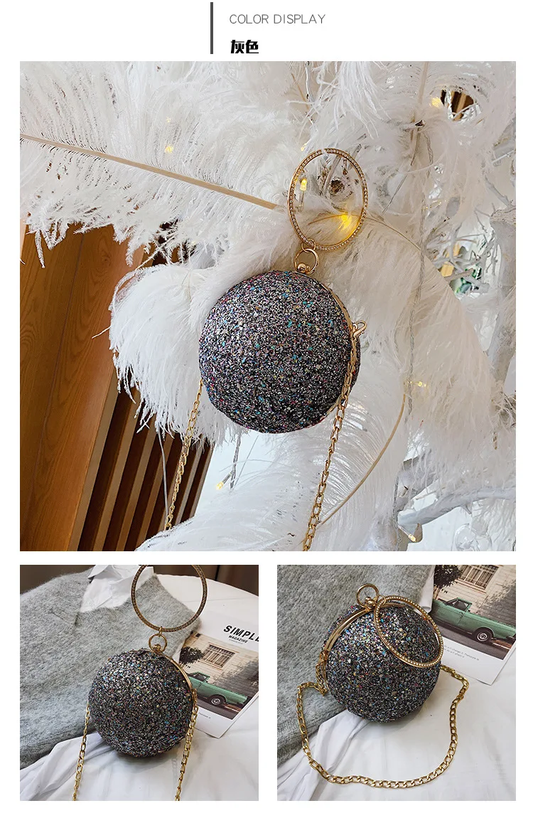 Женский вечерний клатч с разноцветными кристаллами и бриллиантами, круглые клатчи в форме шарика, дамская сумочка, свадебный кошелек, сумка на плечо с цепочкой