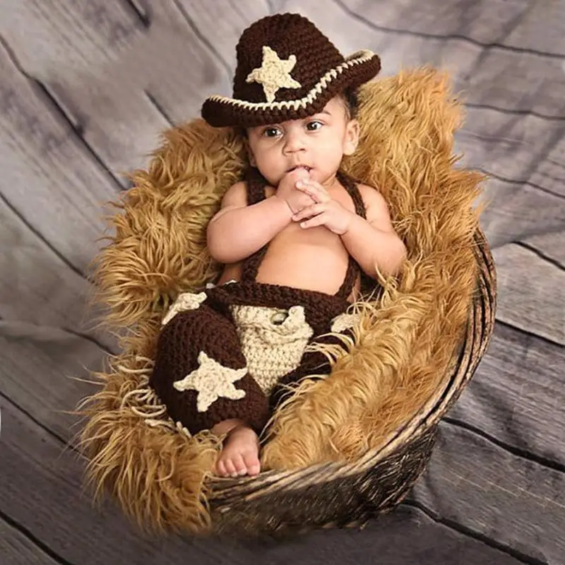 

Cute Cartoon Cowboy Pattern Newborn Baby Photography Props Knitted Costume