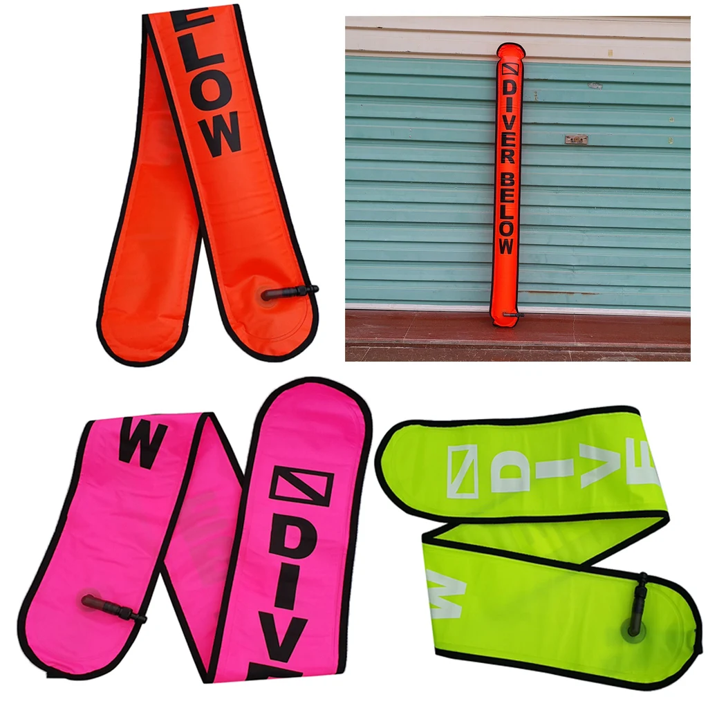 4' Scuba Diving Inflatable Safety Tube Sausage Signal Float, Surface Marker Buoy SMB with Plastic Clip, Highly Visible & Sturdy